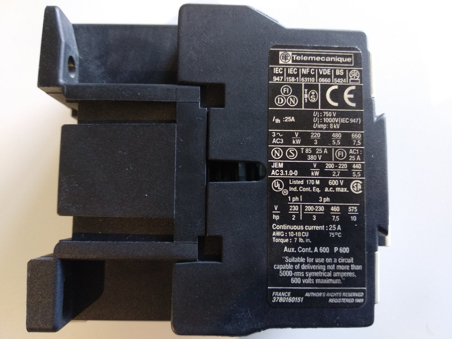 CONTACTOR 1048 25A/230VAC TRIFASICO TELEMECANIQUE